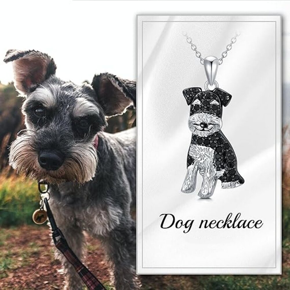 Schnauzer Pet Lovers Dog Breed Puppy Owners Rhodium Sterling Silver CZ Necklace